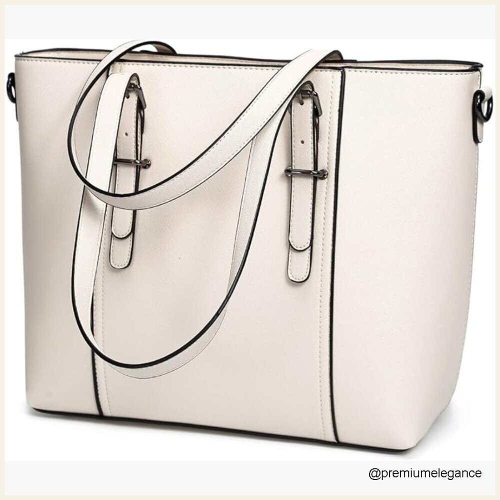 Faux Leather Satchel Tote with Adjustable Crossbody Strap, 6 Compartments - Picture 1 of 7